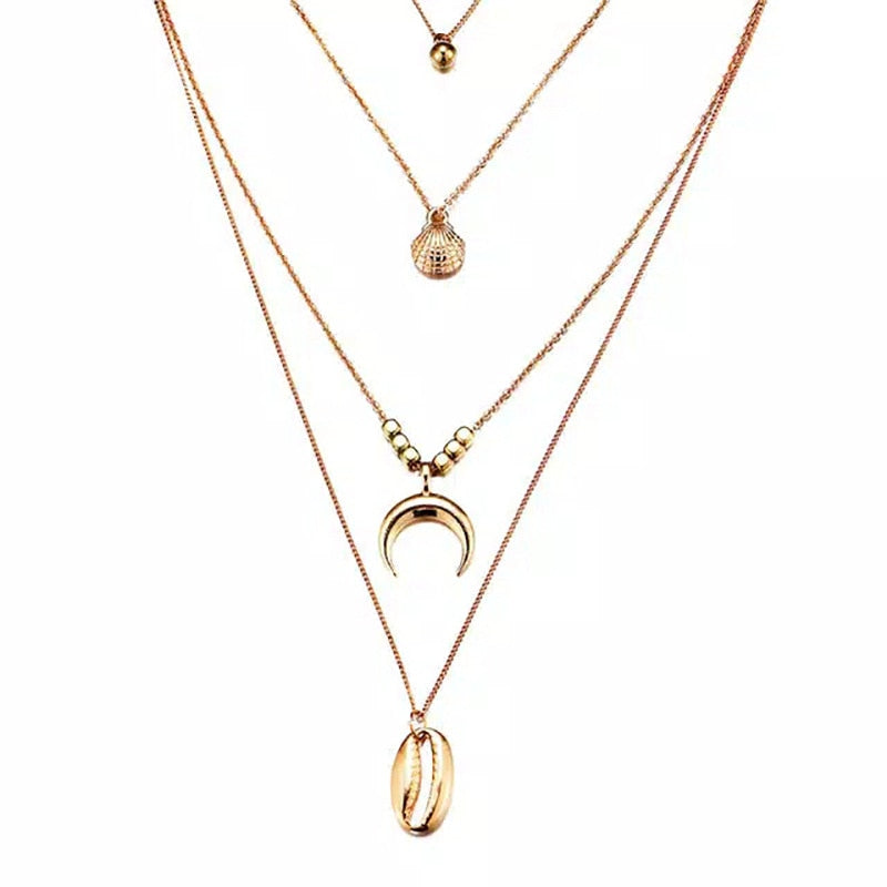 Multi Layer Lock Portrait Pendants Necklaces For Women Gold Metal Key Heart Necklace