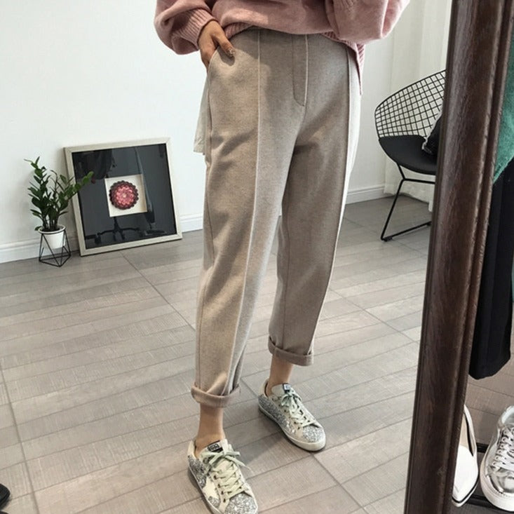 Pencil Pants Wool Pants Female Autumn High Waist Loose Trousers Capris