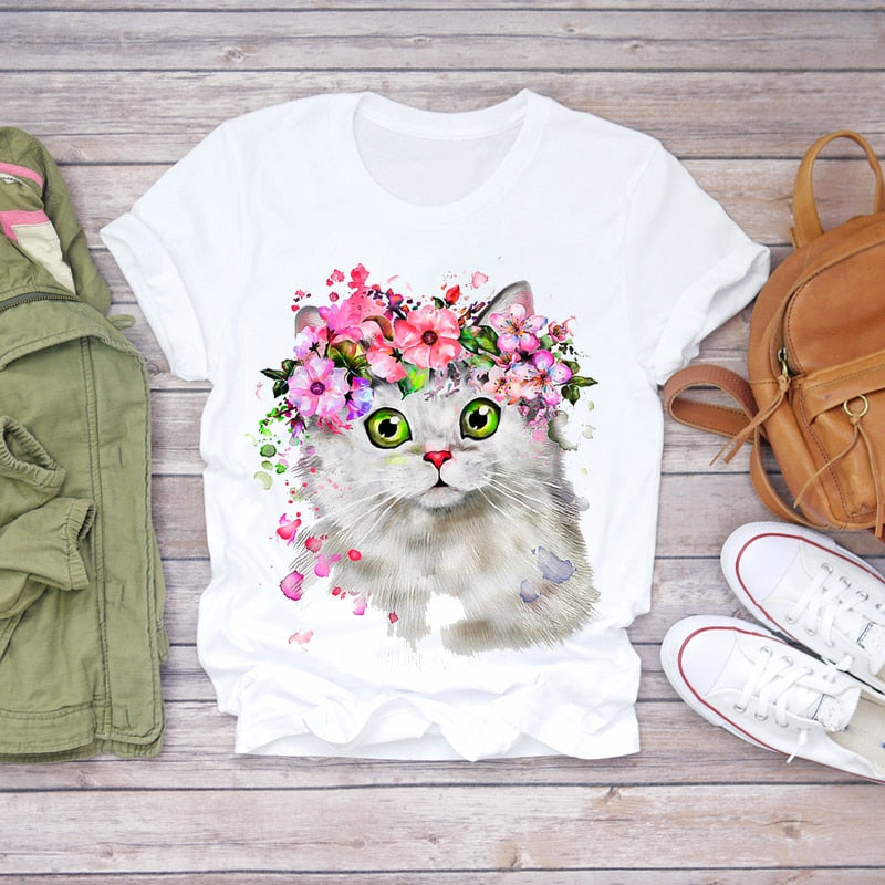 Dream Feather Print Summer Short Sleeve T-Shirts Top Graphic Plue Size
