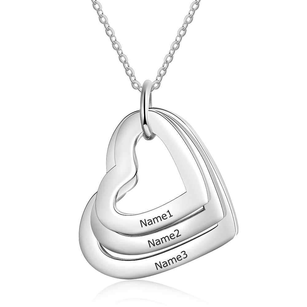 Personalized Family Necklace with 2-4 Names Heart Engraved Necklace