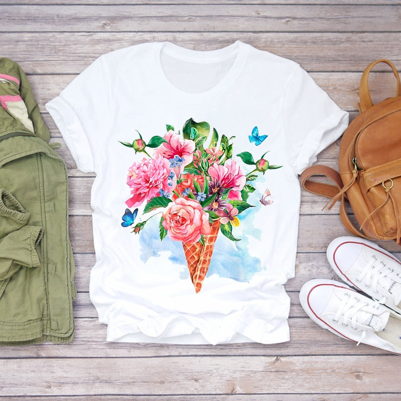 Dream Feather Print Summer Short Sleeve T-Shirts Top Graphic Plue Size
