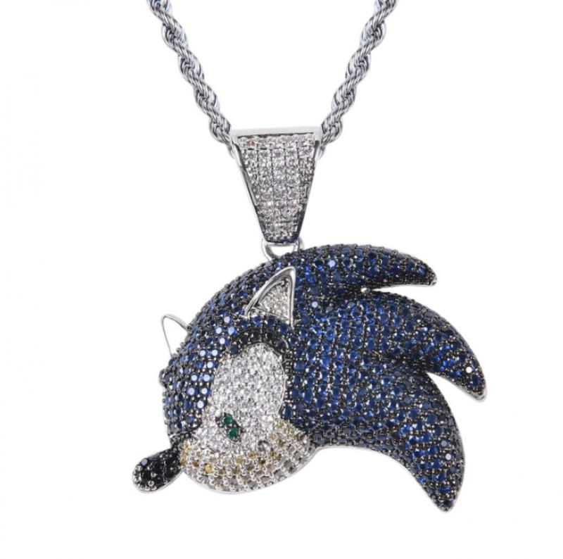 Hip Hop Fierce Shark Inlaid Zircon Pendant Charm Trend Necklace