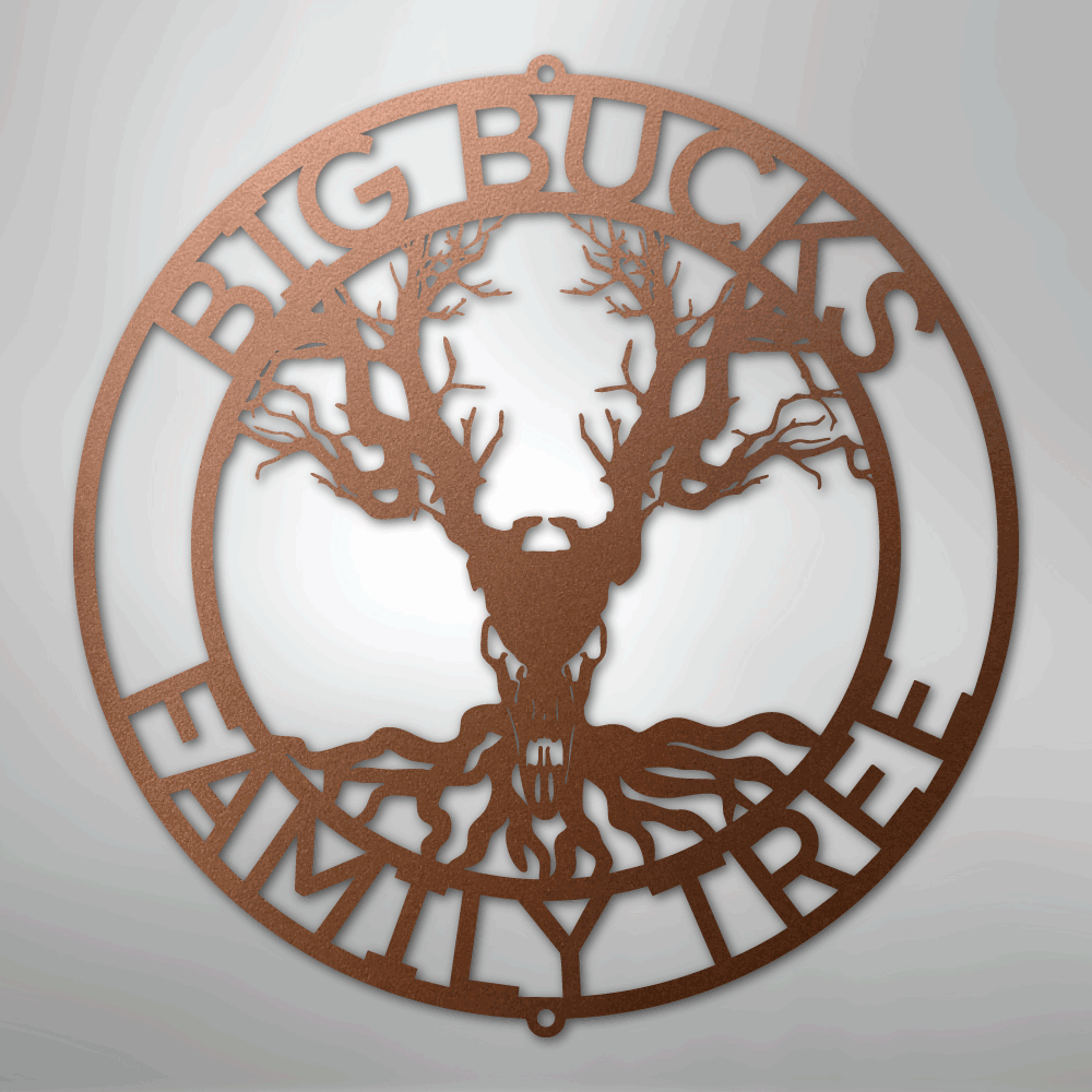 Deer Skull and Tree Monogram - Steel Sign