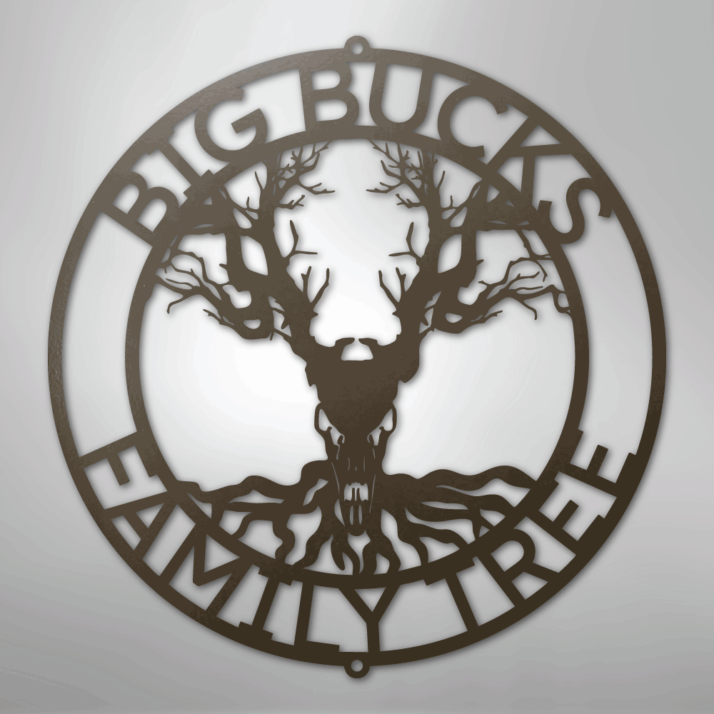 Deer Skull and Tree Monogram - Steel Sign