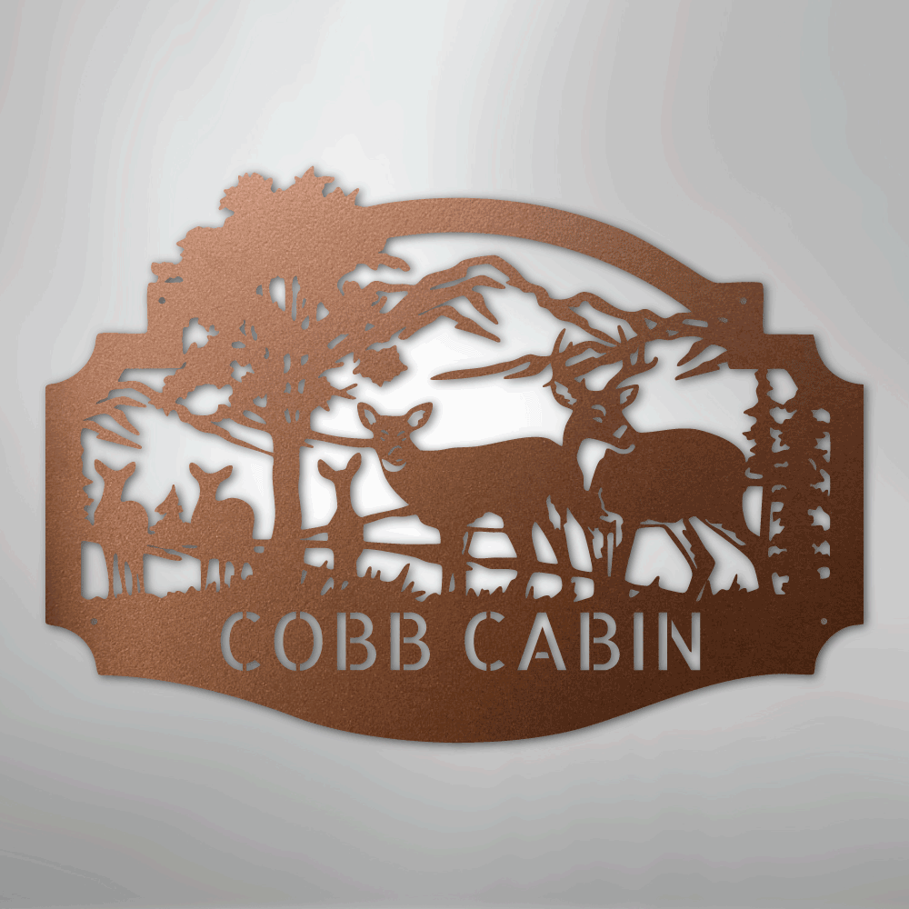 Deer Family Monogram - Steel Sign