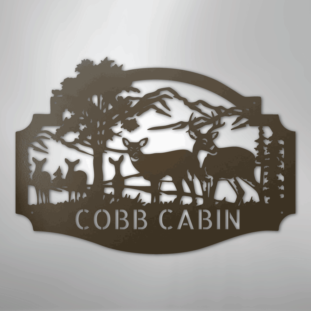 Deer Family Monogram - Steel Sign