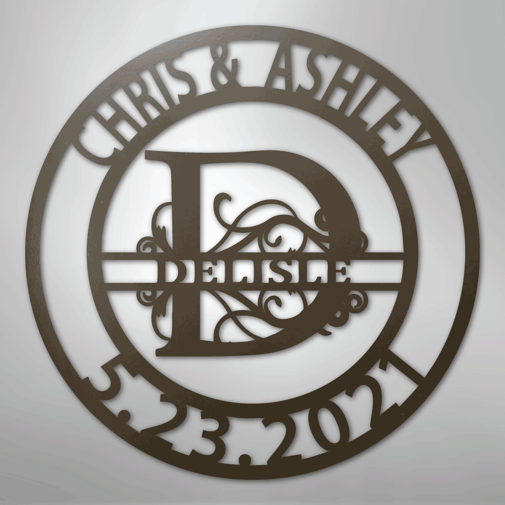 Elaborate Split Letter Family Name - Steel Sign