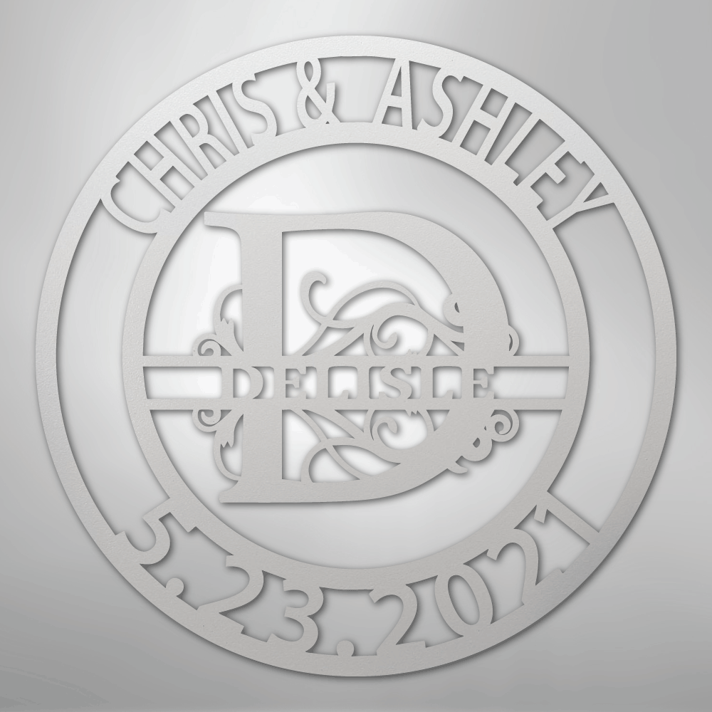Elaborate Split Letter Family Name - Steel Sign