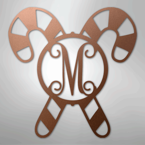 Candy Cane Initial Monogram - Steel Sign