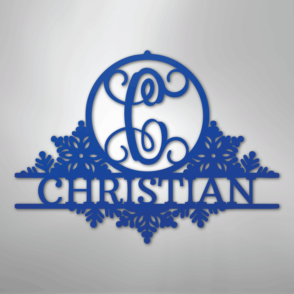 Snowfall Initial Monogram - Steel Sign