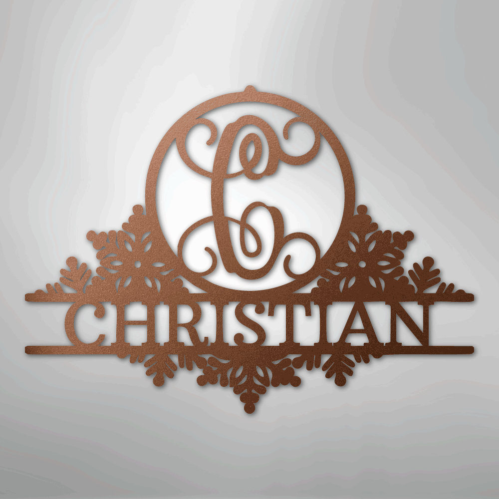 Snowfall Initial Monogram - Steel Sign