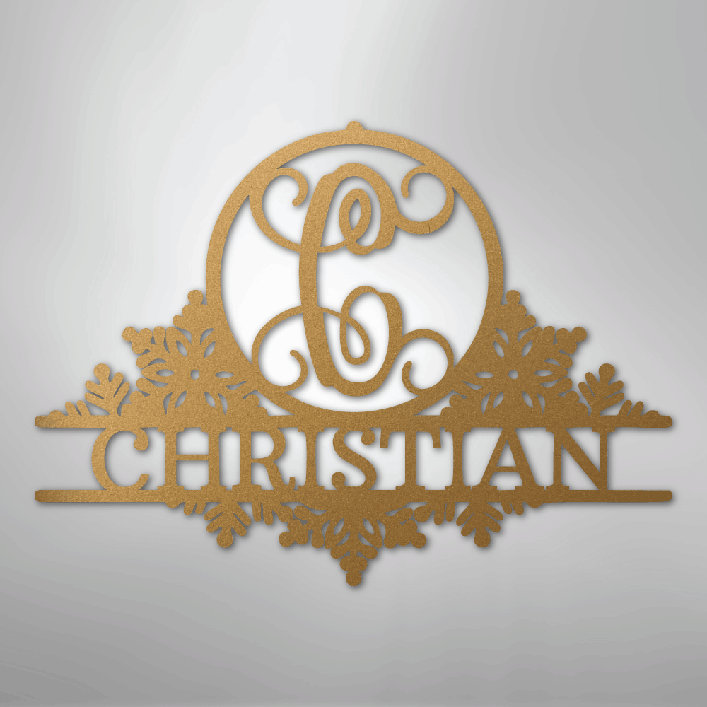 Snowfall Initial Monogram - Steel Sign