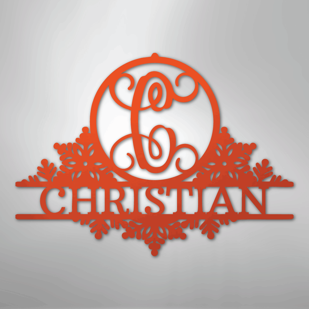 Snowfall Initial Monogram - Steel Sign