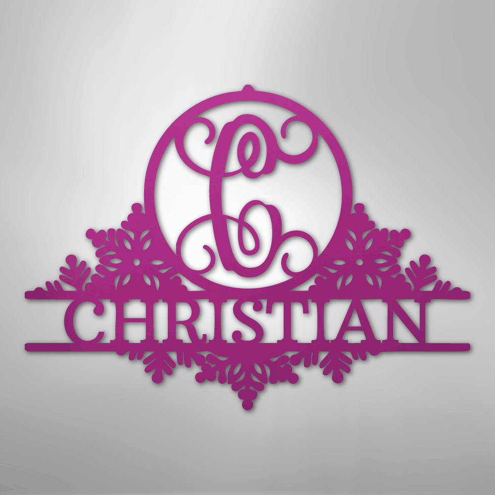 Snowfall Initial Monogram - Steel Sign