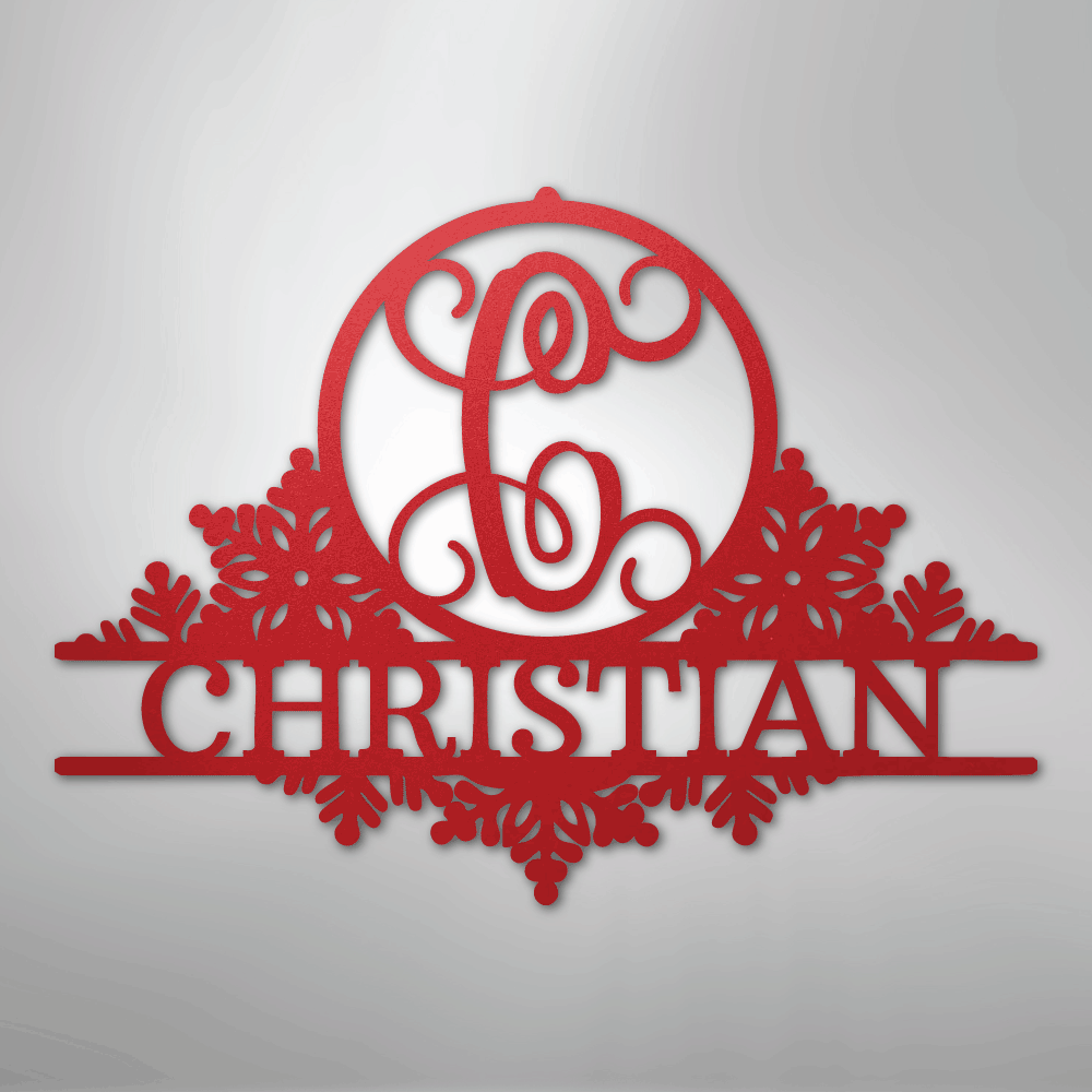 Snowfall Initial Monogram - Steel Sign