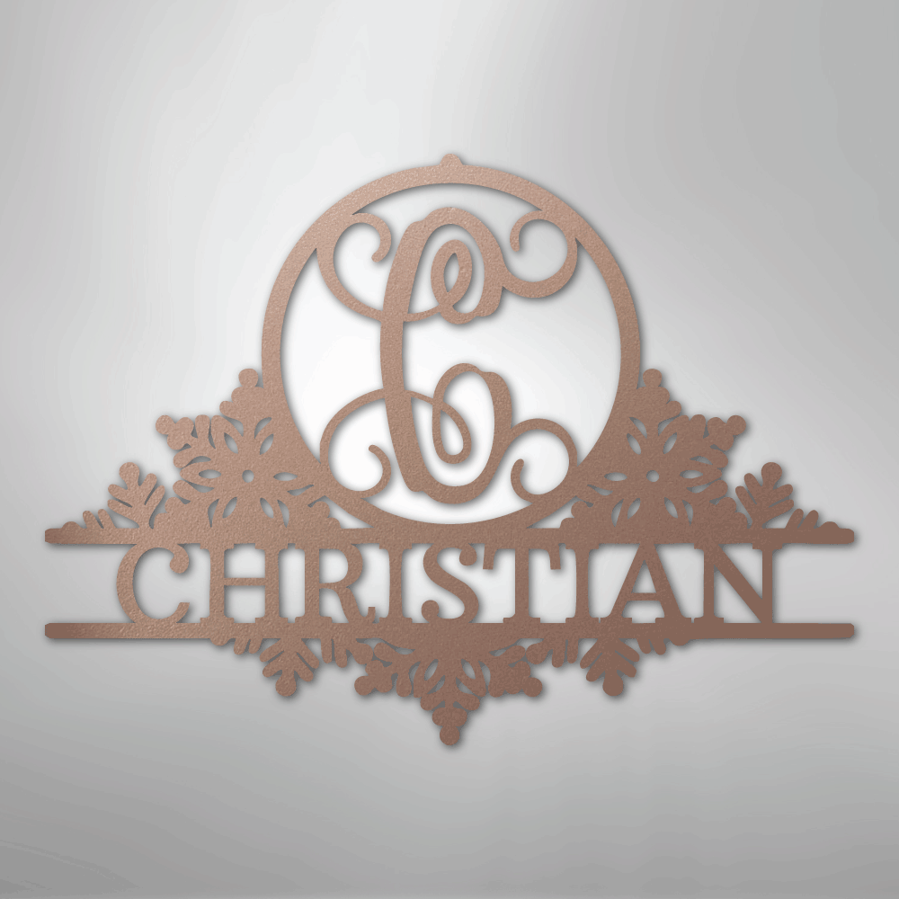 Snowfall Initial Monogram - Steel Sign