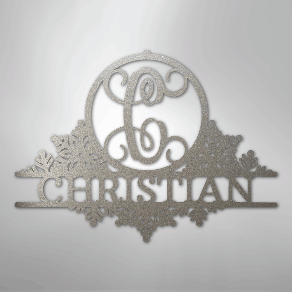 Snowfall Initial Monogram - Steel Sign