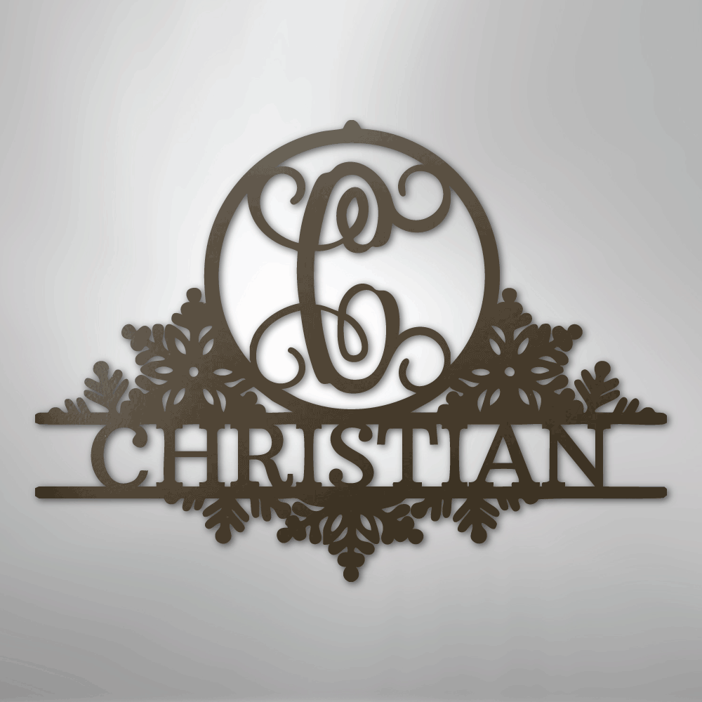 Snowfall Initial Monogram - Steel Sign