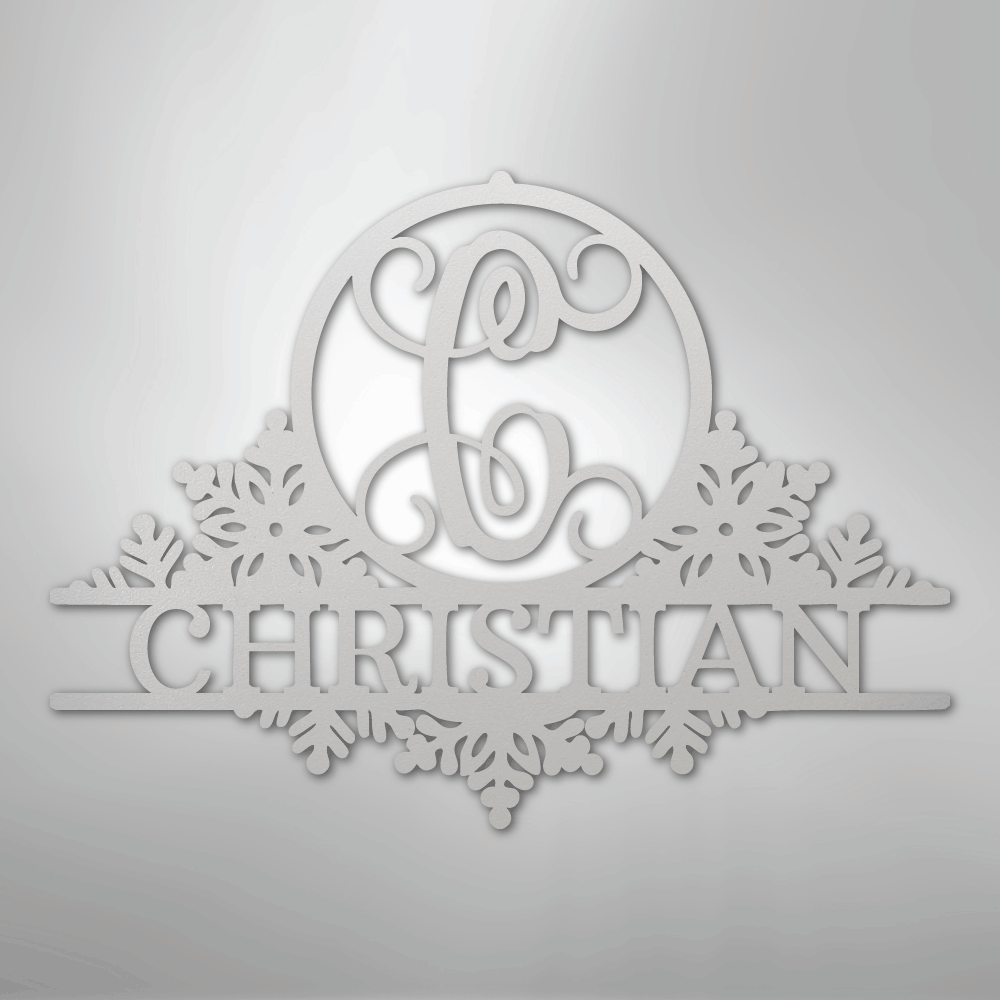 Snowfall Initial Monogram - Steel Sign