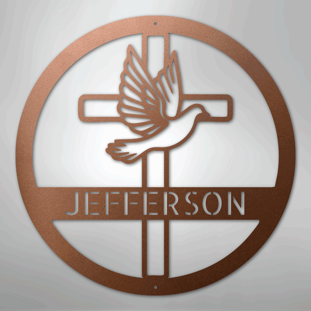 Dove and Cross Monogram - Steel Sign