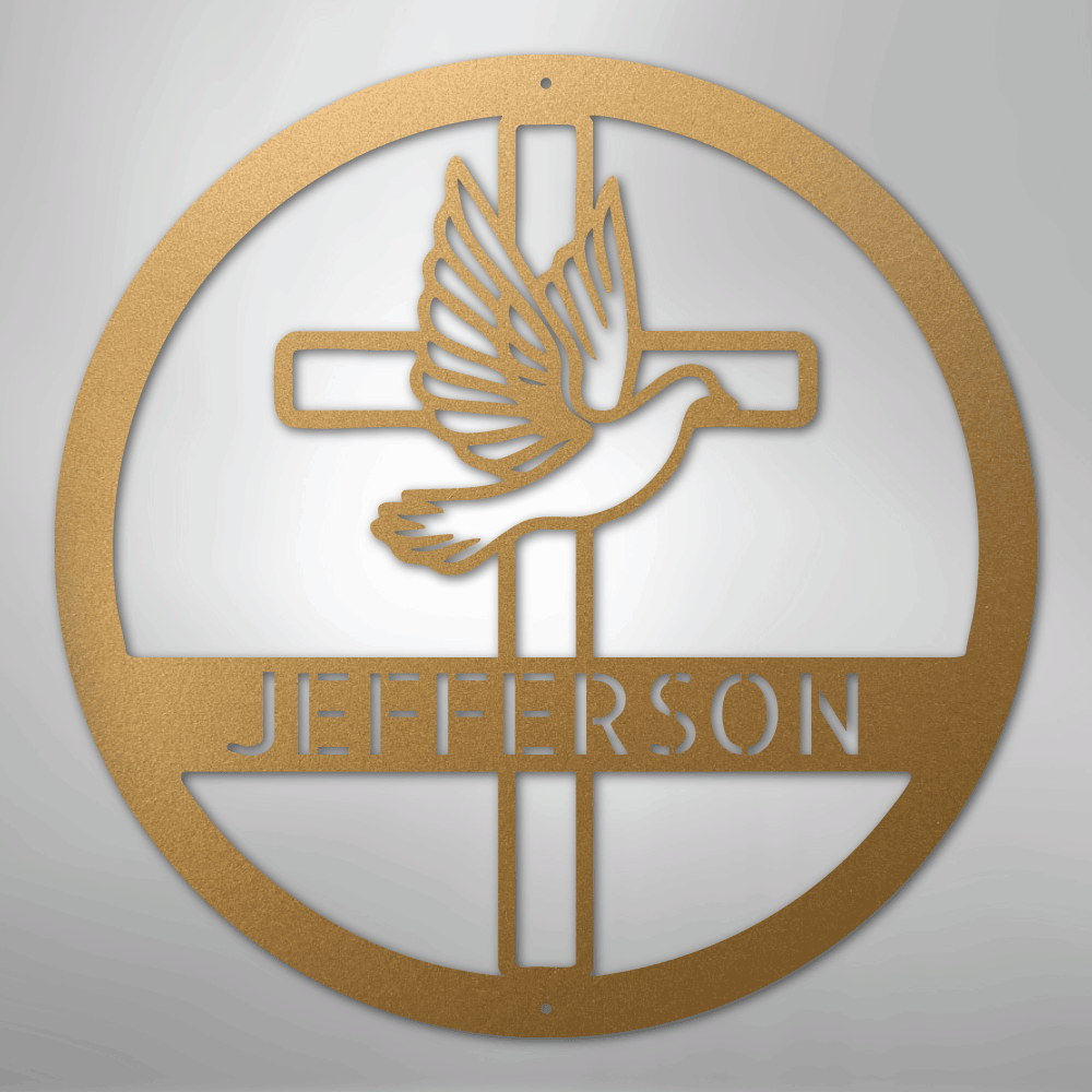 Dove and Cross Monogram - Steel Sign