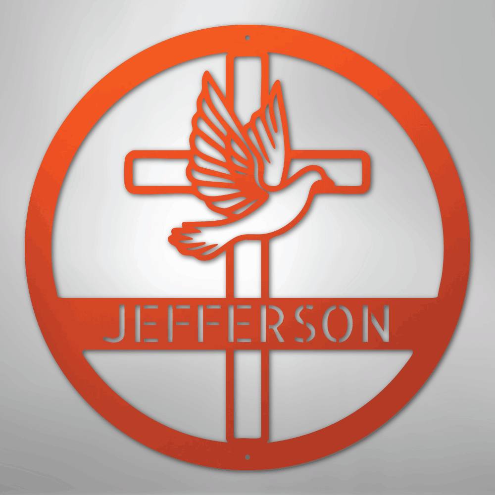 Dove and Cross Monogram - Steel Sign