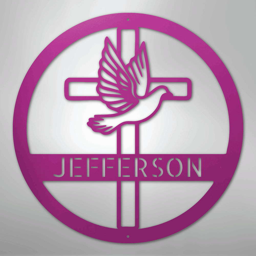 Dove and Cross Monogram - Steel Sign