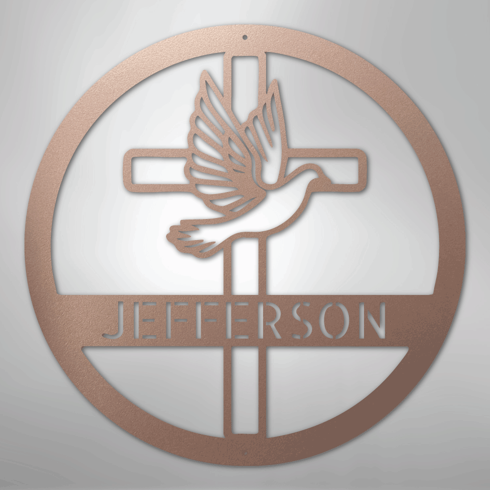 Dove and Cross Monogram - Steel Sign