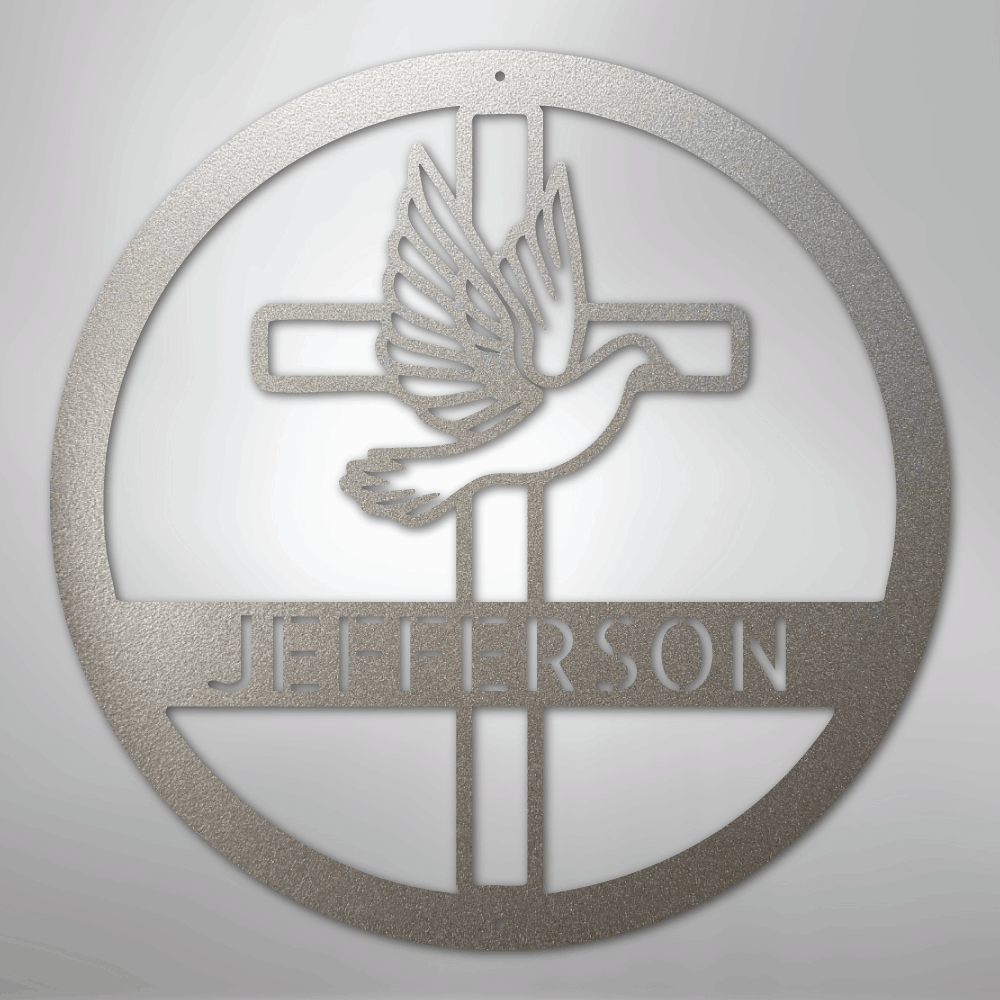 Dove and Cross Monogram - Steel Sign