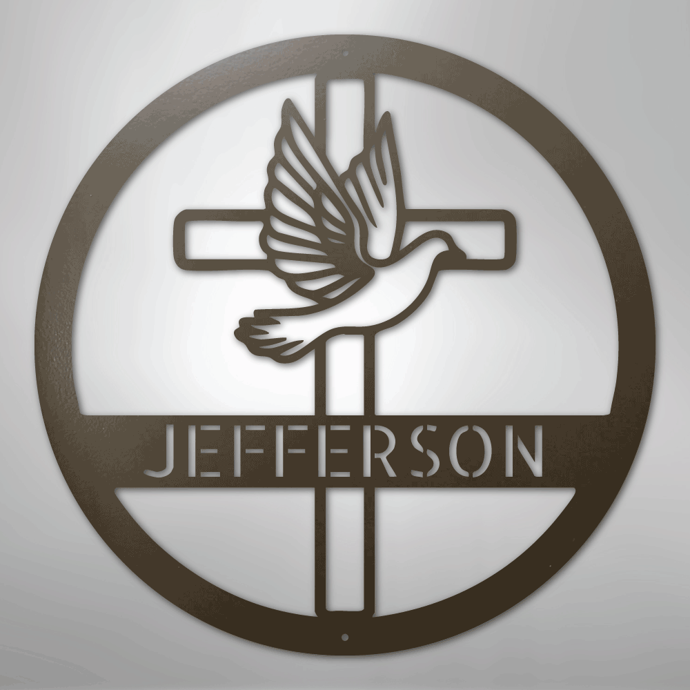 Dove and Cross Monogram - Steel Sign