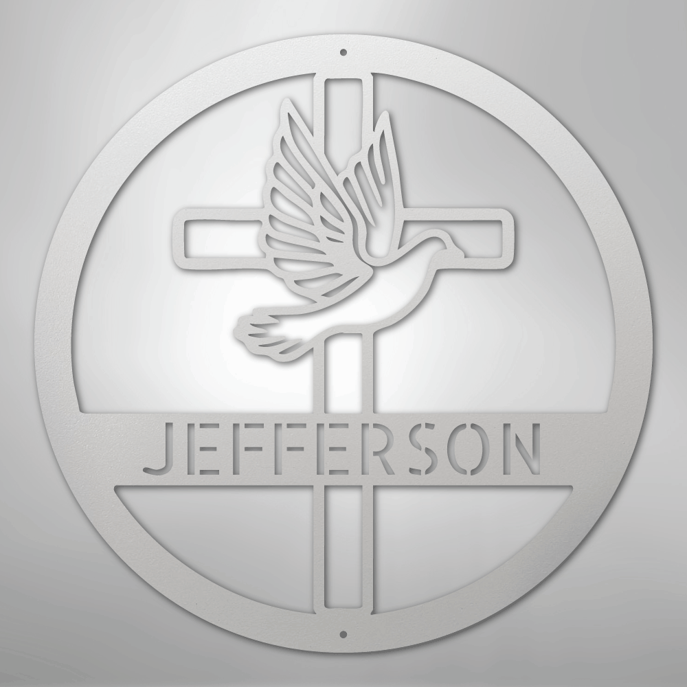 Dove and Cross Monogram - Steel Sign