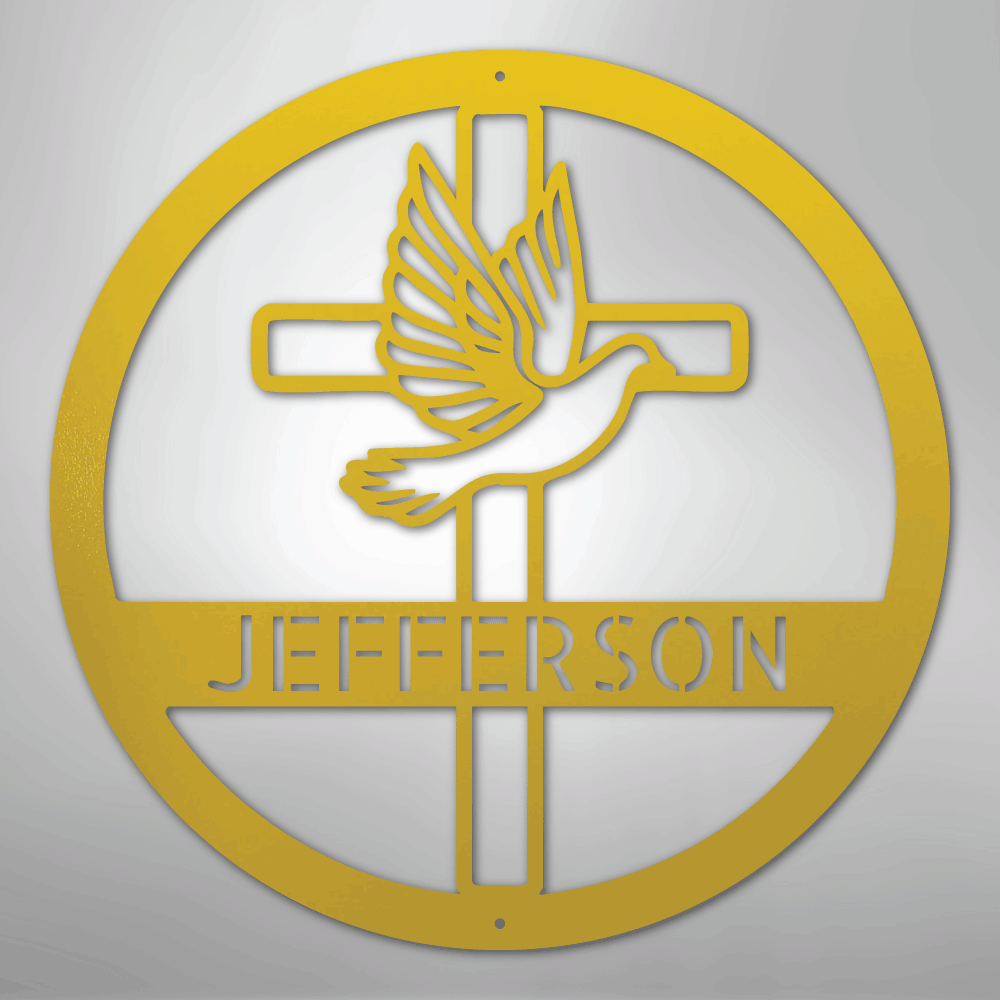Dove and Cross Monogram - Steel Sign