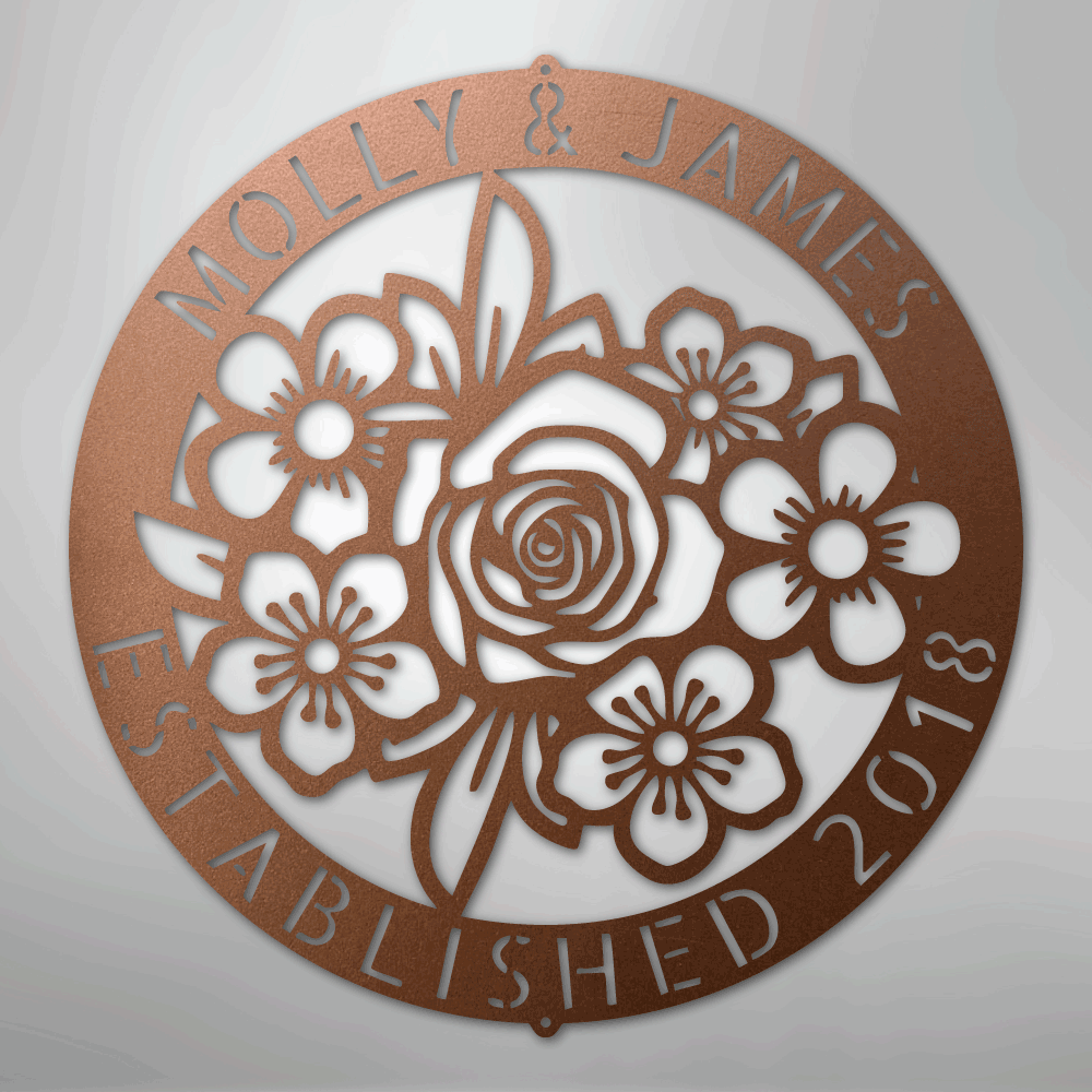 Floral Ring Monogram - Steel Sign