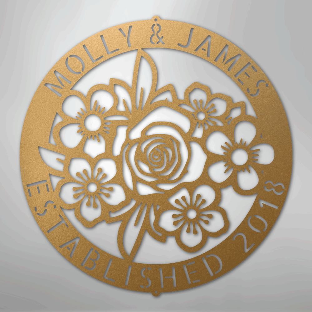 Floral Ring Monogram - Steel Sign