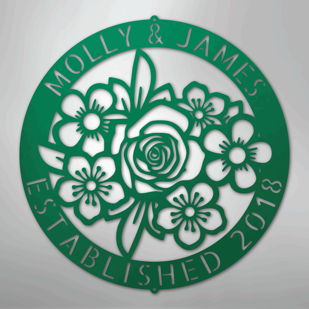 Floral Ring Monogram - Steel Sign