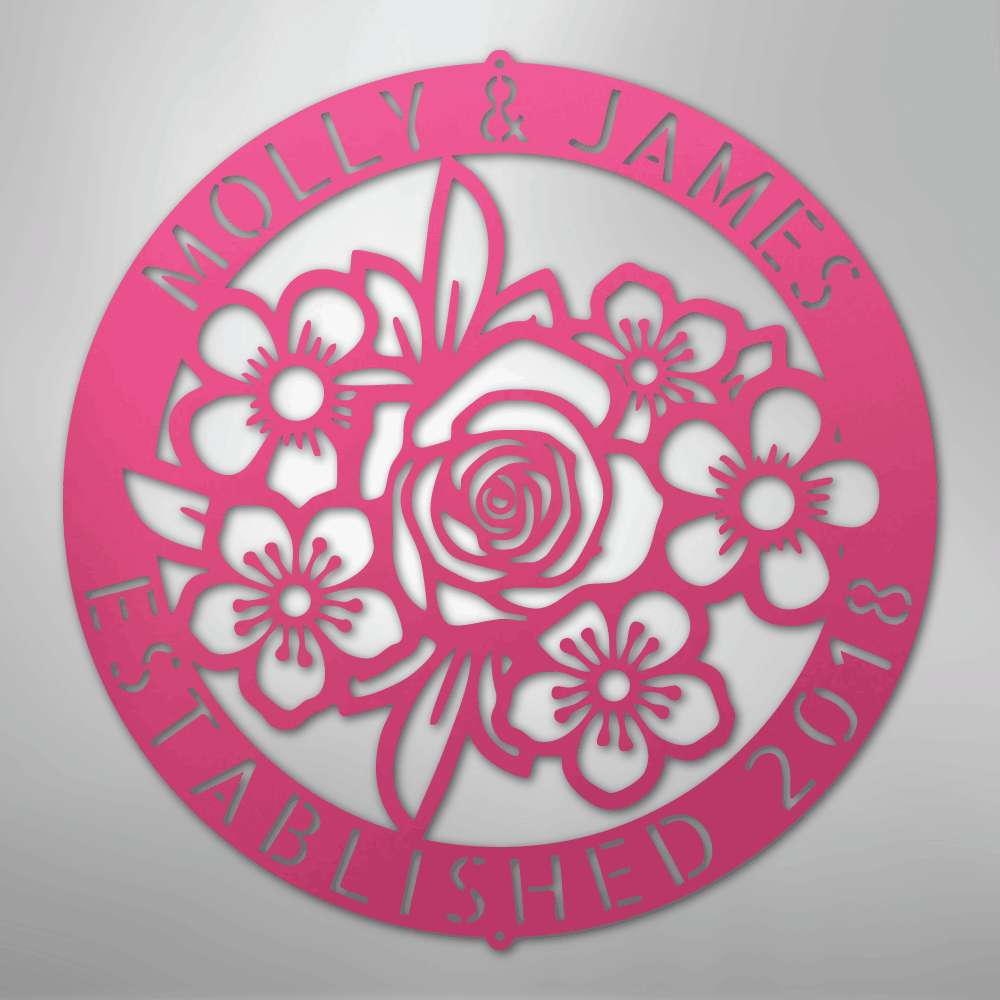 Floral Ring Monogram - Steel Sign