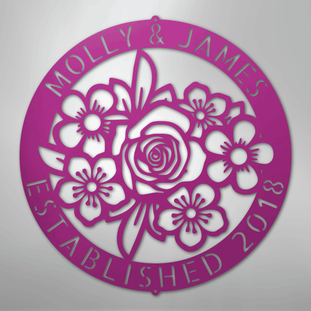 Floral Ring Monogram - Steel Sign
