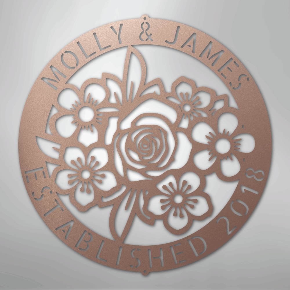 Floral Ring Monogram - Steel Sign