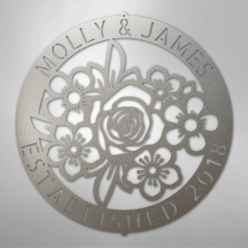 Floral Ring Monogram - Steel Sign