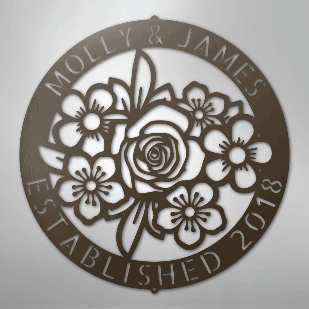 Floral Ring Monogram - Steel Sign