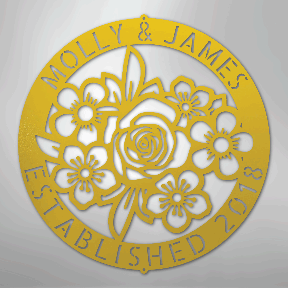 Floral Ring Monogram - Steel Sign