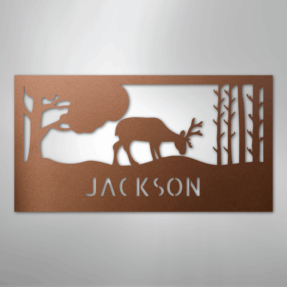 Grazing Deer Monogram- Steel Sign