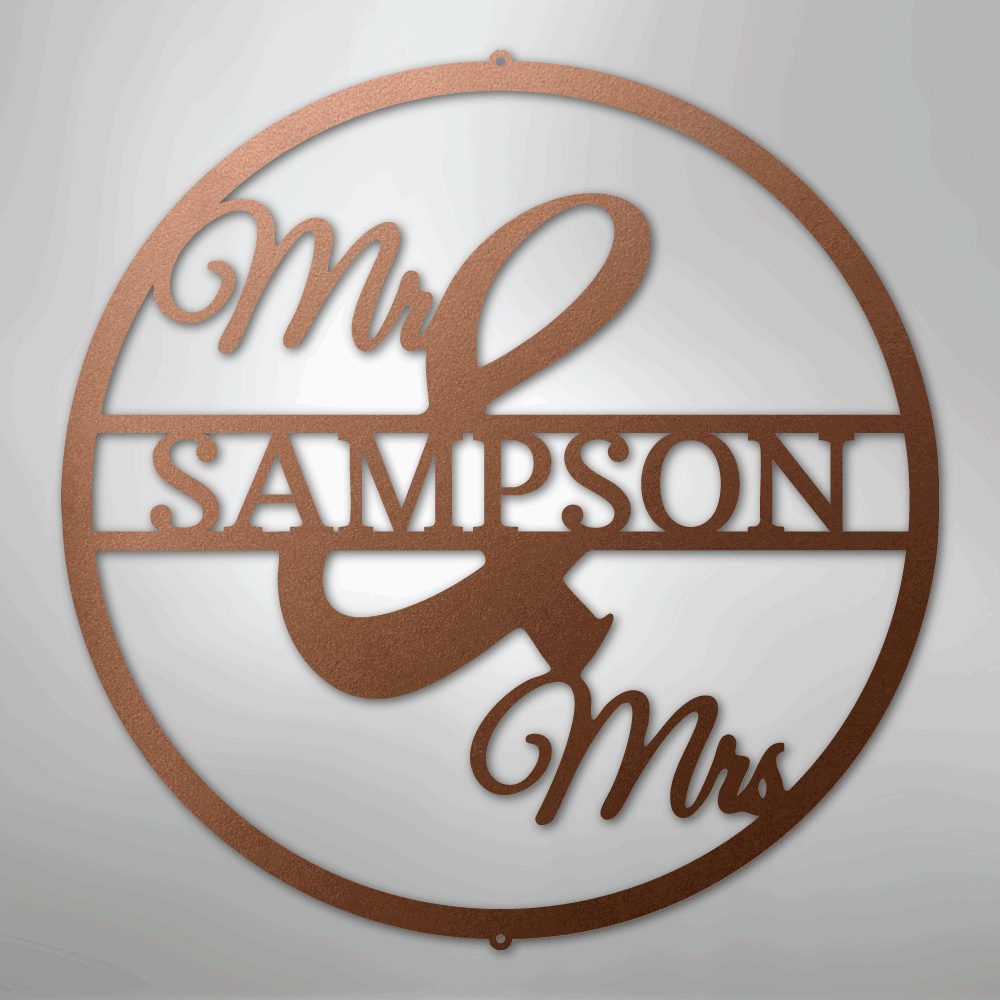 Mr and Mrs Circle Monogram - Steel Sign