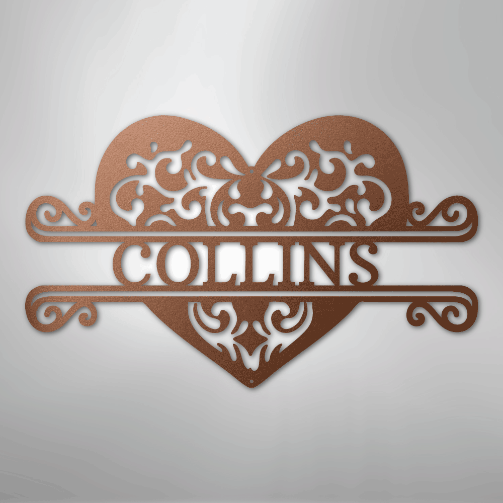 Fancy Heart Monogram - Steel Sign