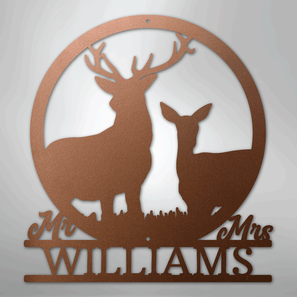 Stag and Doe Monogram - Steel Sign