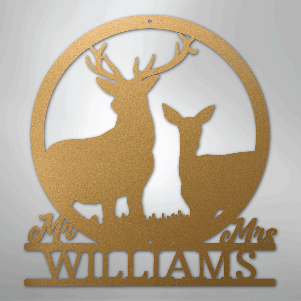 Stag and Doe Monogram - Steel Sign