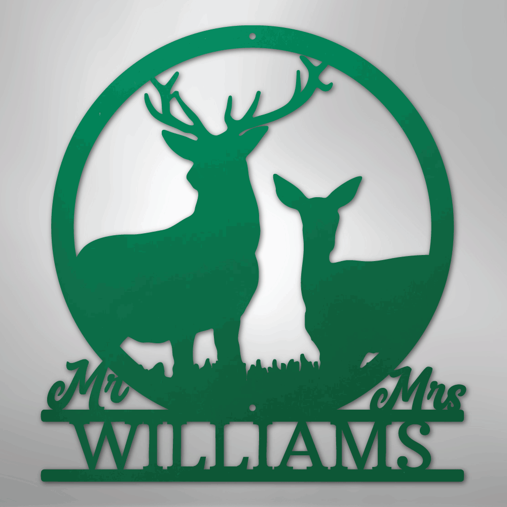 Stag and Doe Monogram - Steel Sign