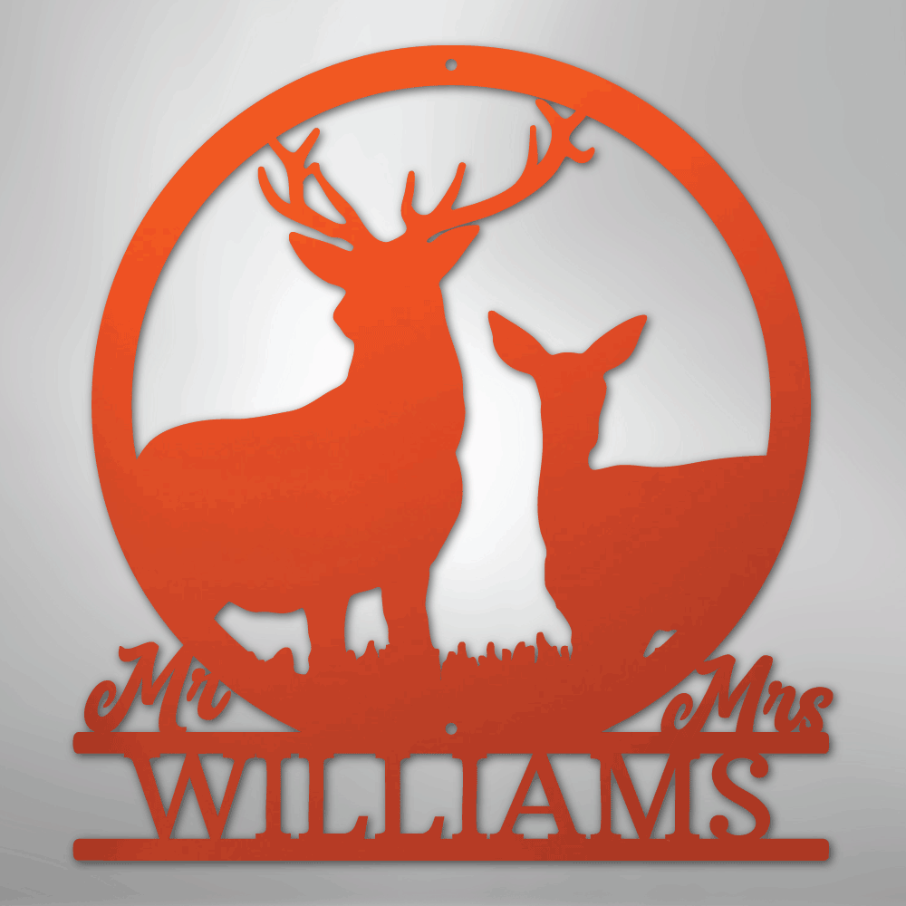 Stag and Doe Monogram - Steel Sign