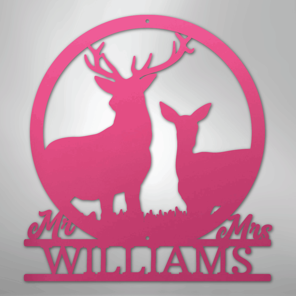 Stag and Doe Monogram - Steel Sign