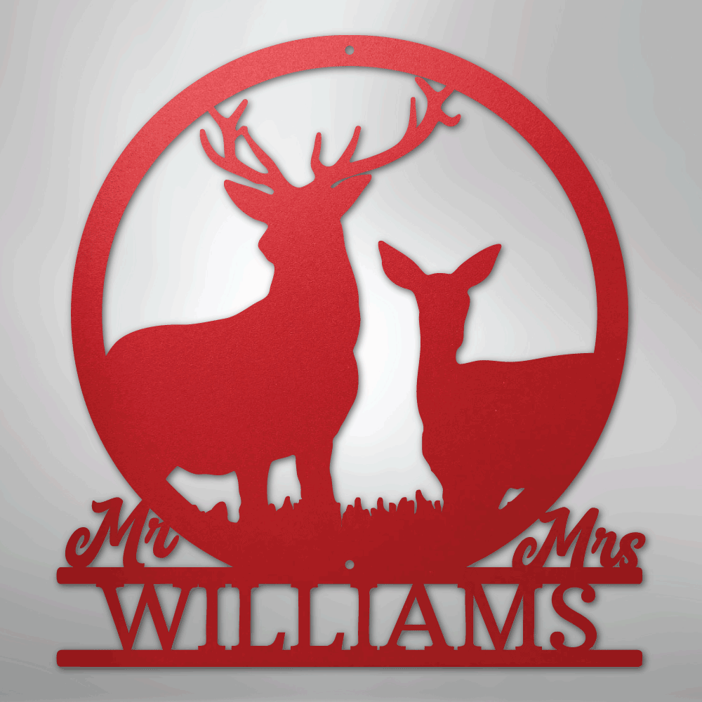Stag and Doe Monogram - Steel Sign